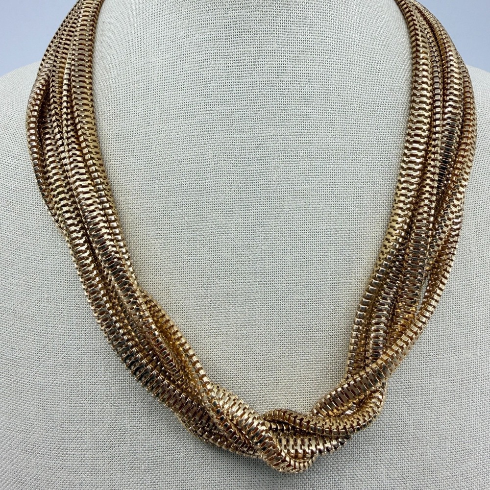 Gold-Tone Multi-Strand Statement Necklace Chunky Chain Layered Glamour Jewelry